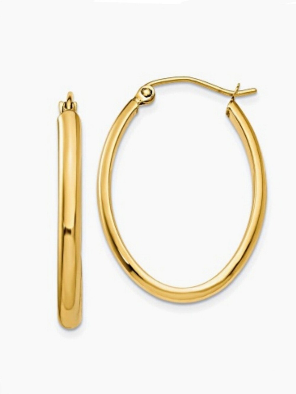 14k Yellow Gold Oval Hoop Earrings